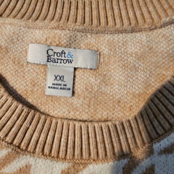 Croft & Barrow Classic Crewneck Camel & Pristine Sweater Size XXL NWT - Picture 4 of 7